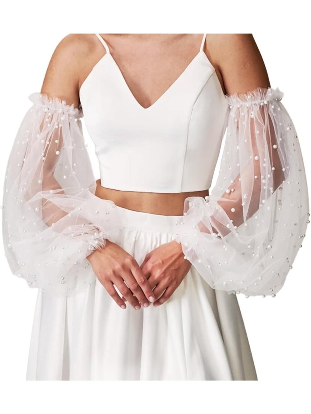 Elegant Black & White Lace Sheer Long Wedding Gloves with Ruffled Tulle Sleeves